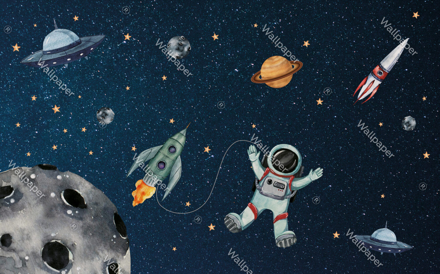 Uzayda Astronot ve Gezegenler Duvar Kağıdı