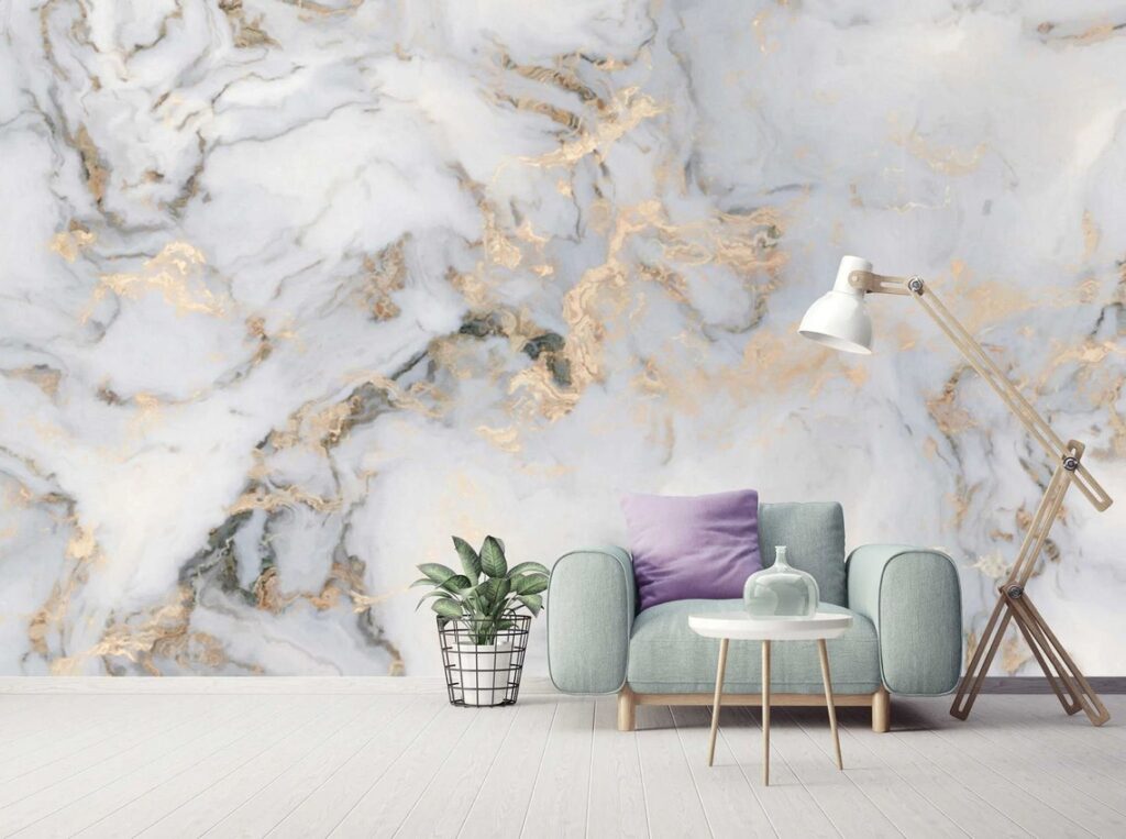 Gri Renkli Mermer Görünümlü 3D Duvar Kağıdı | Duvar Kağıdı Marketi