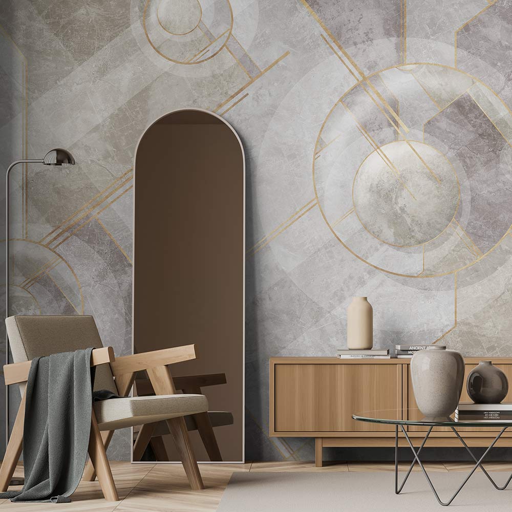 Geometrik Desenli Gold Renlerinde Duvar Kağıdı