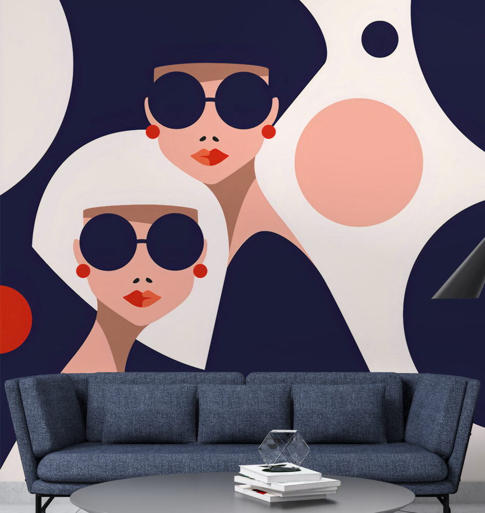 Geometrik Desen Kadın Figürlü Duvar Kağıdı Poster