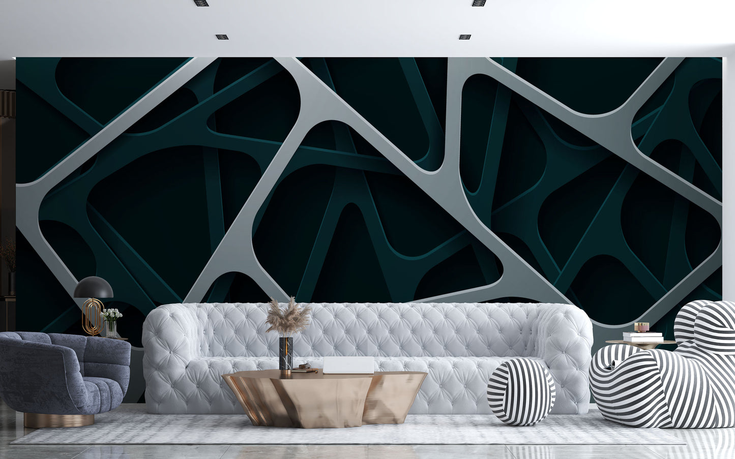 Yeşil Gri Katmanlı Soyut 3D Geometrik Duvar kağıdı