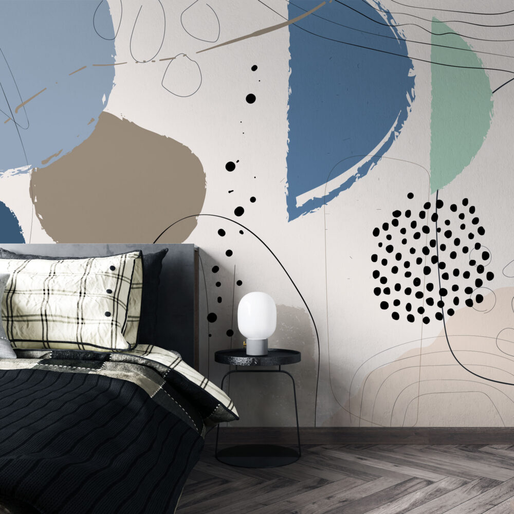 Mavi Tonlarda Geometrik Abstract Desenli Duvar Kağıdı