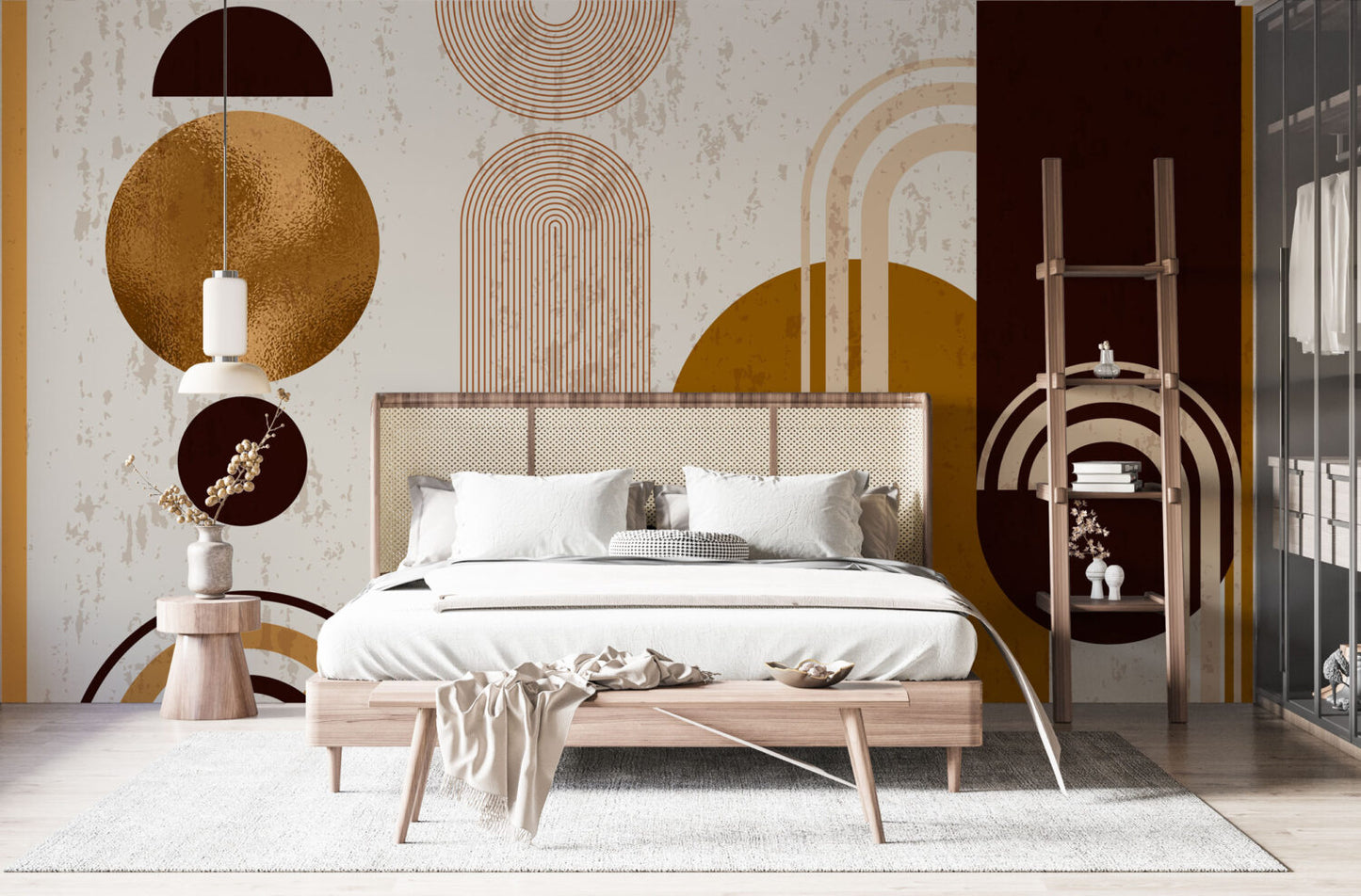 Bej Tonlar'da Geometrik Stil Desen Duvar Kağıdı