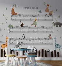Müzik Notalarının Üzerindeki Hayvanlar 3D Çocuk Odası Duvar Kağıdı Poster