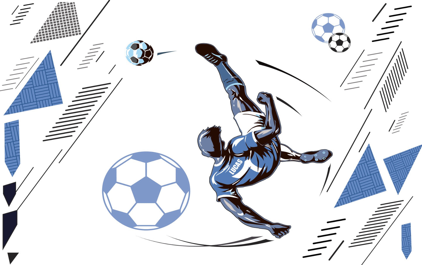 Futbolcu ve Toplar Duvar Kağıdı 162x101 162cm En 101cm Boy Self Kendinden Yapışkanlı