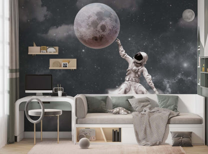 Ay ve Astronotlu 3D Duvar Kağıdı | Duvar Kağıdı Marketi