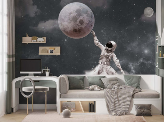 Ay ve Astronotlu 3D Duvar Kağıdı | Duvar Kağıdı Marketi