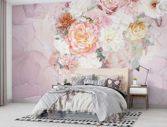 Pembe Renkli Büyük Gül Desenli 3D Duvar Kağıdı