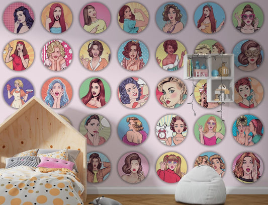 Pembe Retro Bayan Figürlu 3D Duvar Kağıdı | Duvar Kağıdı Marketi