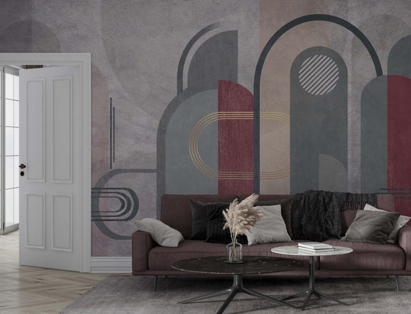 Geometrik Desenli Soft Renkli Duvar Kağıdı Poster