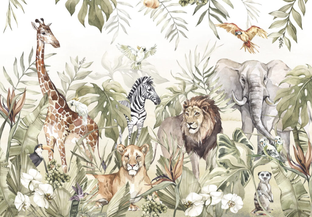 Hayvanları Temalı Tropikal Safari Duvar Kağıdı Poster