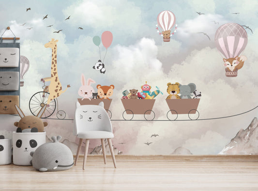Bisikletli Zürafa ve Balonlar 3D Duvar Kağıdı | Duvar Kağıdı Marketi