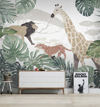 Çocuk Odası Safari Görünümlü 3D Soft Renkli Duvar Kağıdı Poster