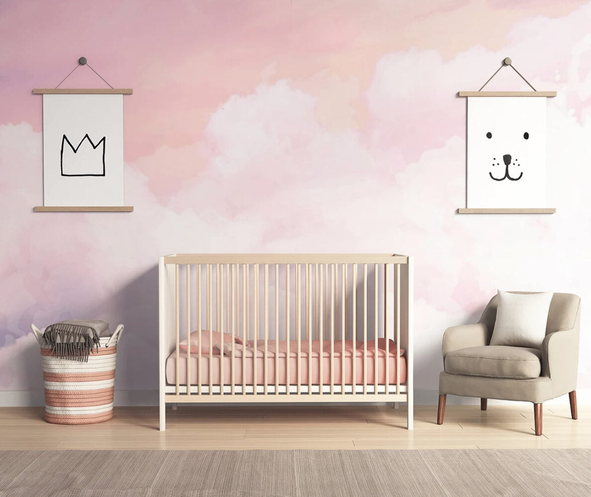 Pembe Renkli Bulut Desenli 3D Duvar Kağıdı | Duvar Kağıdı Marketi