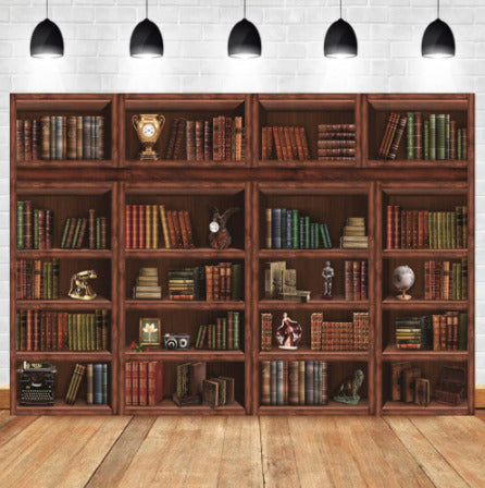 Desenli Kitaplık Ahşap Duvar Kağıdı Poster