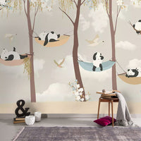Yatan Panda Desenli Ağaç Arasında Duvar Kağıdı Poster