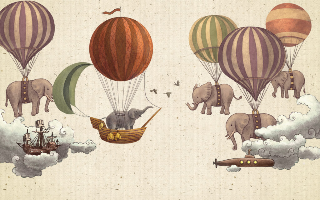 Desenli Uçan Fil Duvar Kağıdı Poster