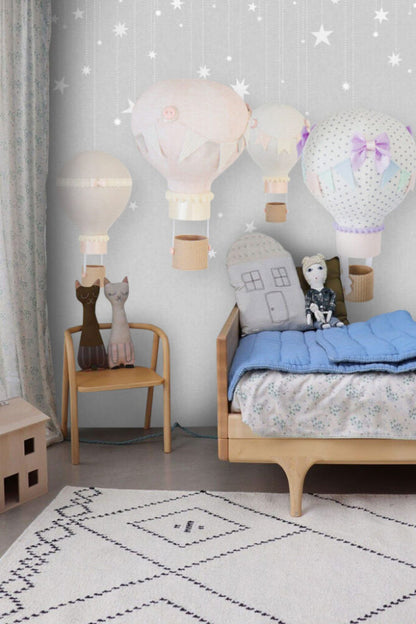 Uçan Balona Binen Ayıcık Desenli 3D Duvar Kağıdı | Duvar Kağıdı Marketi