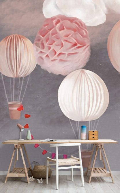 Balon ve Bulut Desenli 3D Duvar Kağıdı | Duvar Kağıdı Marketi