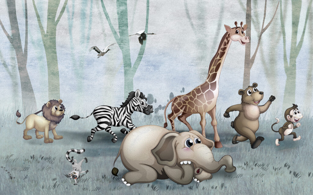 Hayvan Desenli Ormanda Yaşayan Duvar Kağıdı Poster