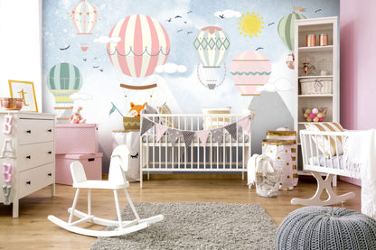Dağların Arasında Uçan Balon Desenli 3D Duvar Kağıdı | Duvar Kağıdı Marketi