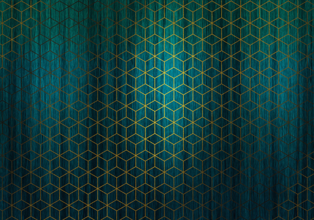 Renkli Geometrik Desenli Petrol Mavi Duvar Kağıdı Poster