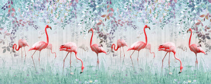 Çiçek Üzerindeki Flamingolar 3D Duvar Kağıdı