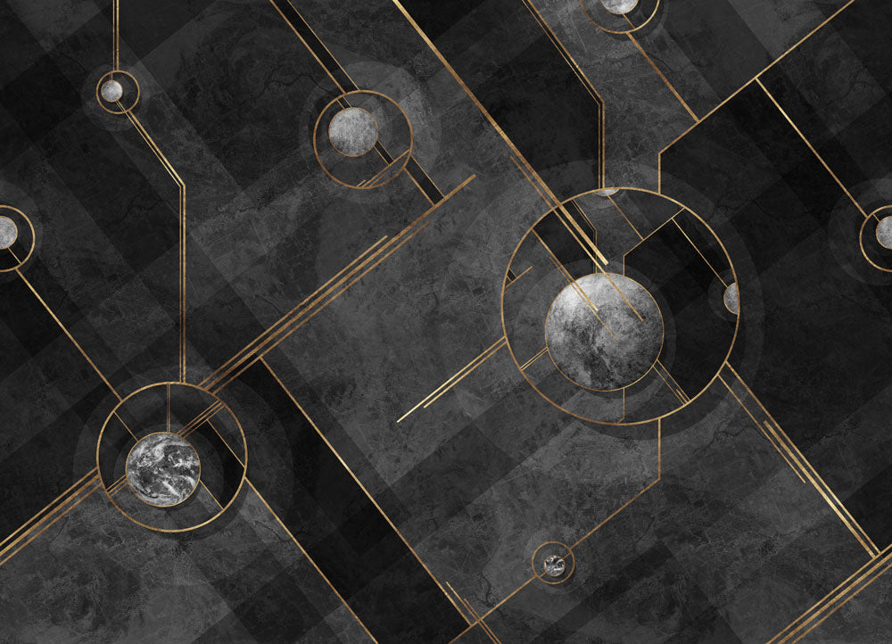 Gold Renlerinde Geometrik Desenli Duvar Kağıdı Poster