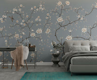 Soft Çiçekler Mavi Renkte Duvar Kağıdı Poster