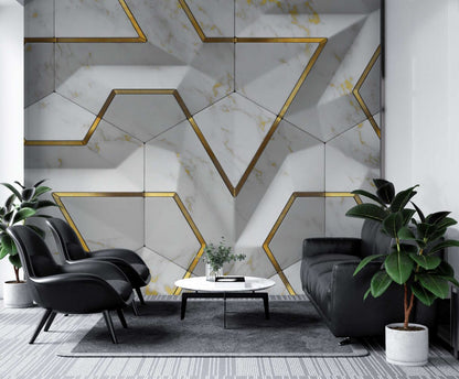 Mermer Desenli 3D Geometrik Duvar Kağıdı