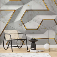 3D Geometrik Mermer Desenli Duvar Kağıdı Poster