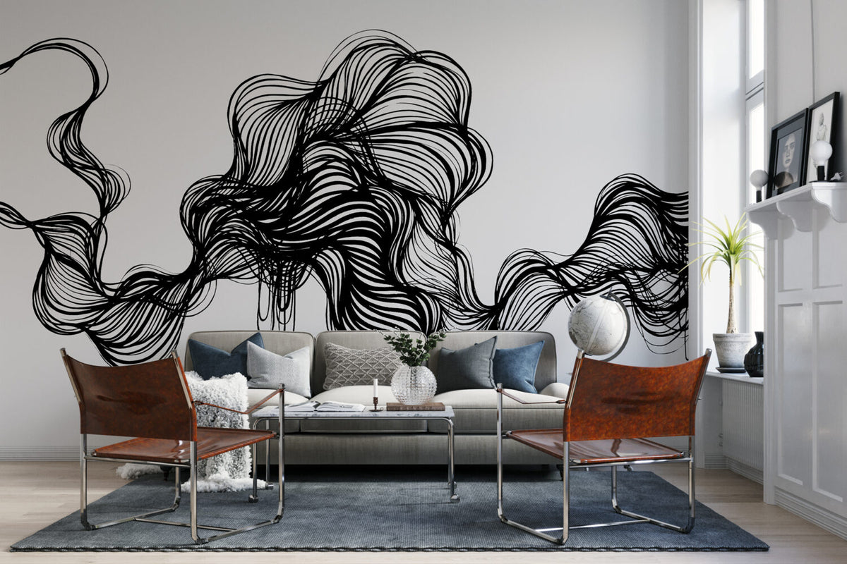 Desenler Siyah Çizgisel Duvar Kağıdı Poster