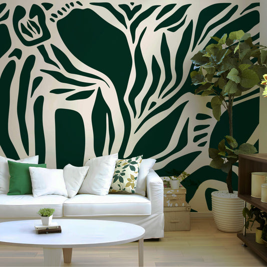 Abstract Yeşil Tonda Soyut Şekiller Duvar Kağıdı