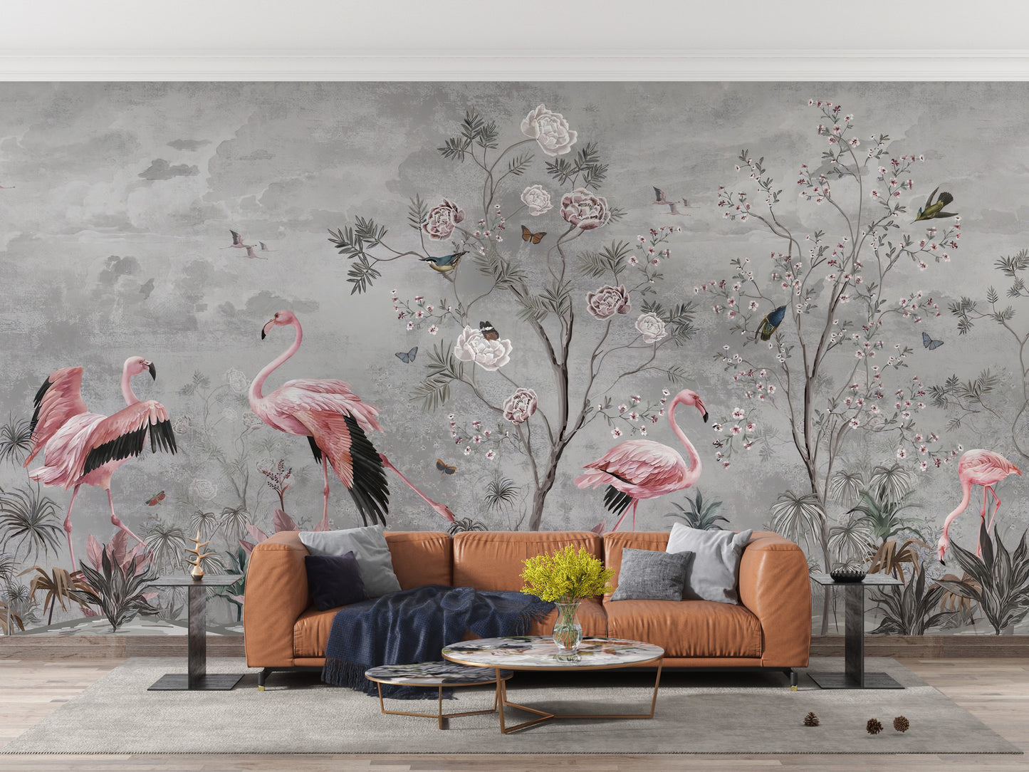 Flamingo Kuşları ve Gül Ağacı Duvar Kağıdı