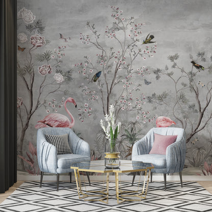 Flamingo Kuşları ve Gül Ağacı Duvar Kağıdı