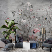 Gül Ağacı Flamingo Kuşları Duvar Kağıdı Poster