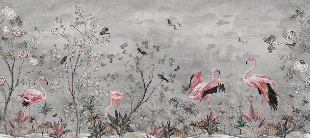 Gül Ağacı Flamingo Kuşları Duvar Kağıdı Poster