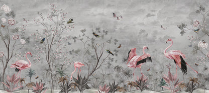 Flamingo Kuşları ve Gül Ağacı Duvar Kağıdı