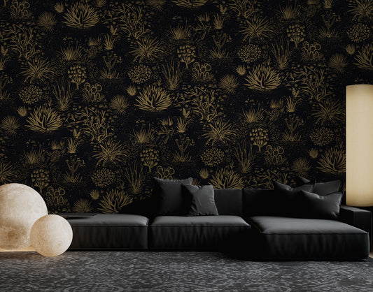 Koyu Zeminde Gold Desenler Duvar Kağıdı