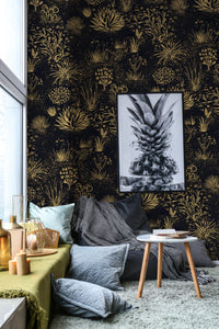 Gold Desenler Koyu Zeminde Duvar Kağıdı Poster