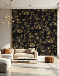 Gold Desenler Koyu Zeminde Duvar Kağıdı Poster