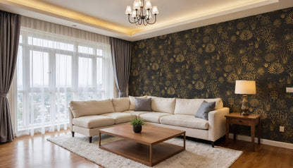 Koyu Zeminde Gold Desenler Duvar Kağıdı