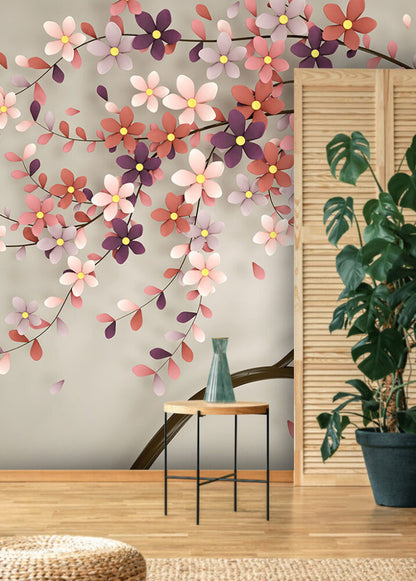Yapraklı Dal Desenli 3D Duvar Kağıdı | Duvar Kağıdı Marketi