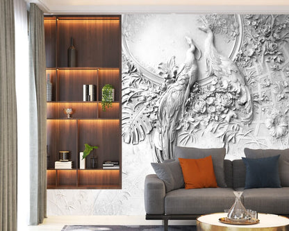 Tavus Kuşu Desenli 3D Duvar Kağıdı
