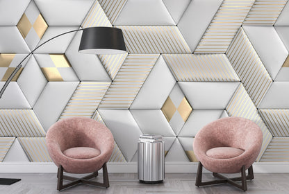 Altın Detaylı 3D Geometrik Duvar Kağıdı | Duvar Kağıdı Marketi