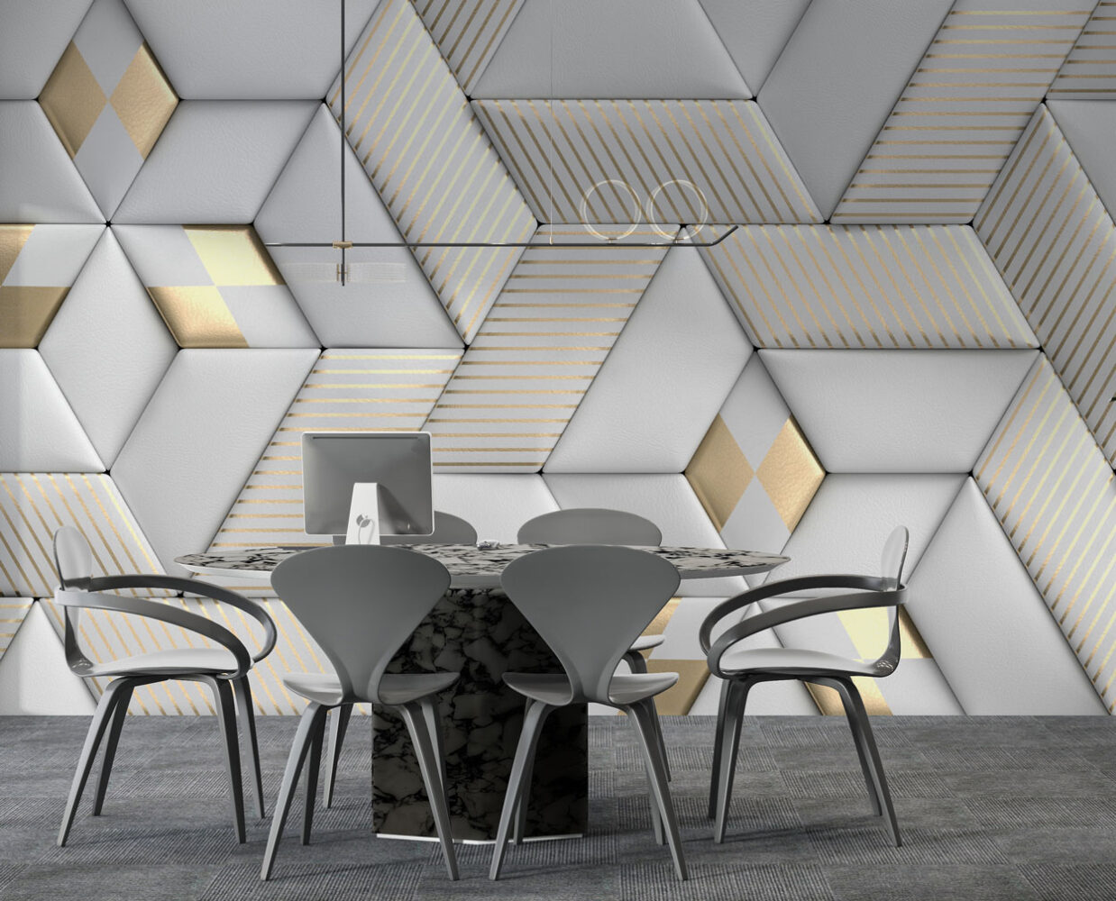Altın Detaylı 3D Geometrik Duvar Kağıdı | Duvar Kağıdı Marketi