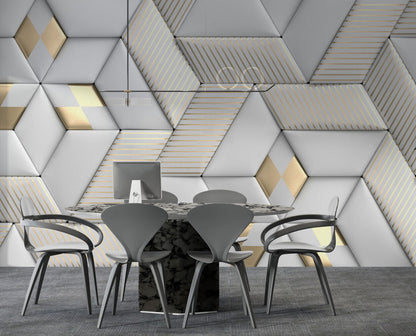 Altın Detaylı 3D Geometrik Duvar Kağıdı | Duvar Kağıdı Marketi