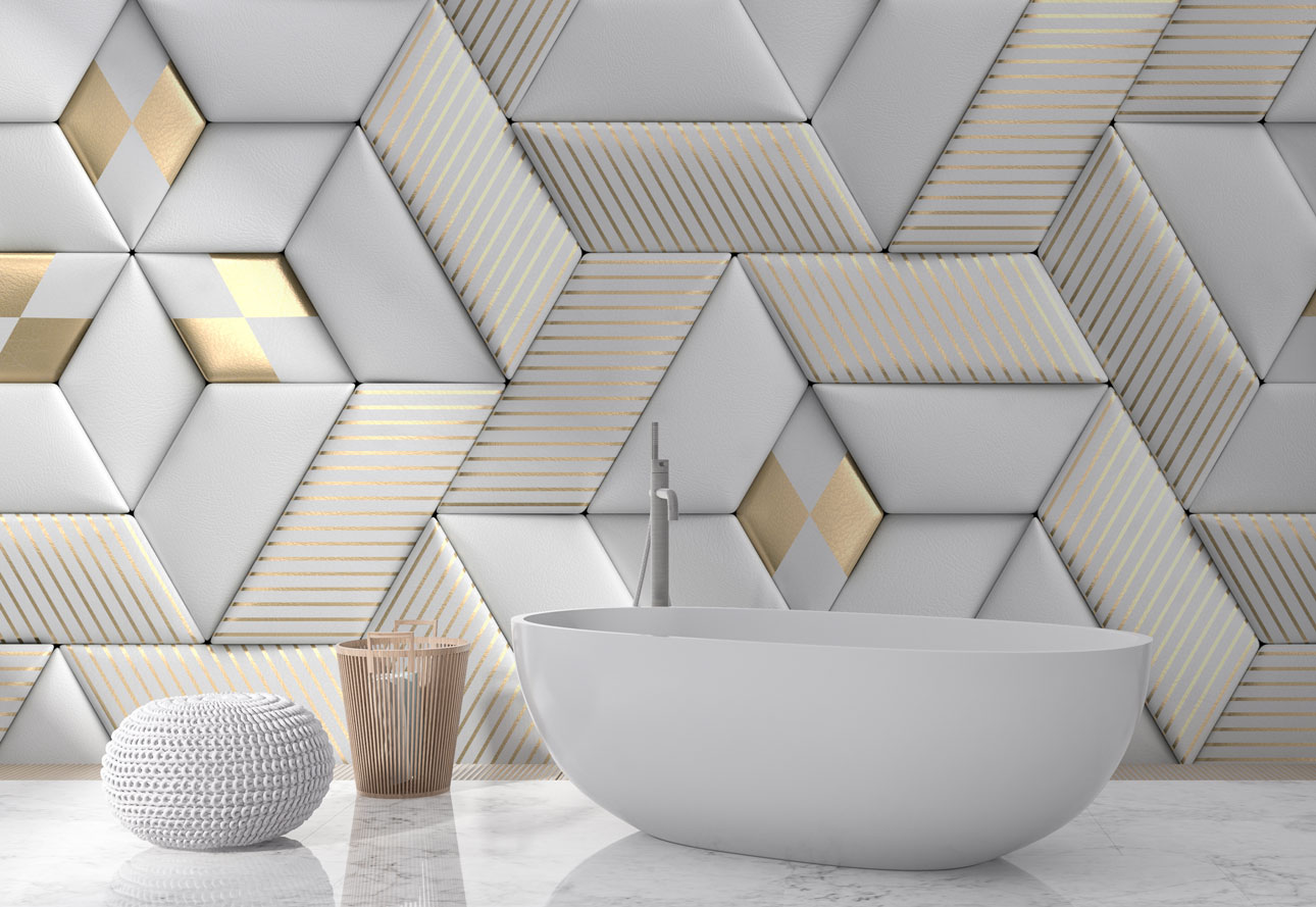 Altın Detaylı 3D Geometrik Duvar Kağıdı | Duvar Kağıdı Marketi