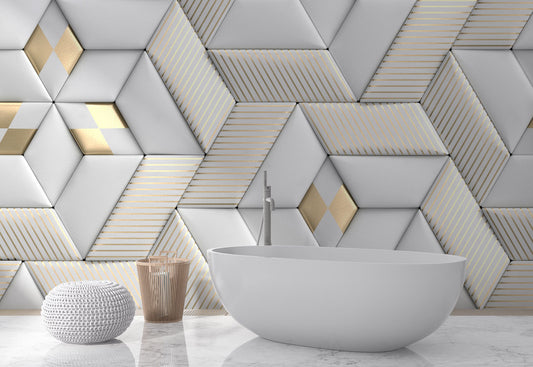 Altın Detaylı 3D Geometrik Duvar Kağıdı | Duvar Kağıdı Marketi