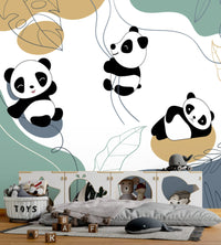 Panda Desenli 3D Sarmaşıklara Tutunan Duvar Kağıdı Poster